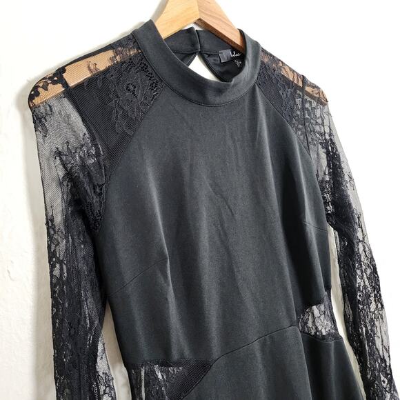 NEW Lulus Bragging Rights Black Lace Long Sleeve Column Maxi Dress - Picture 7 of 15